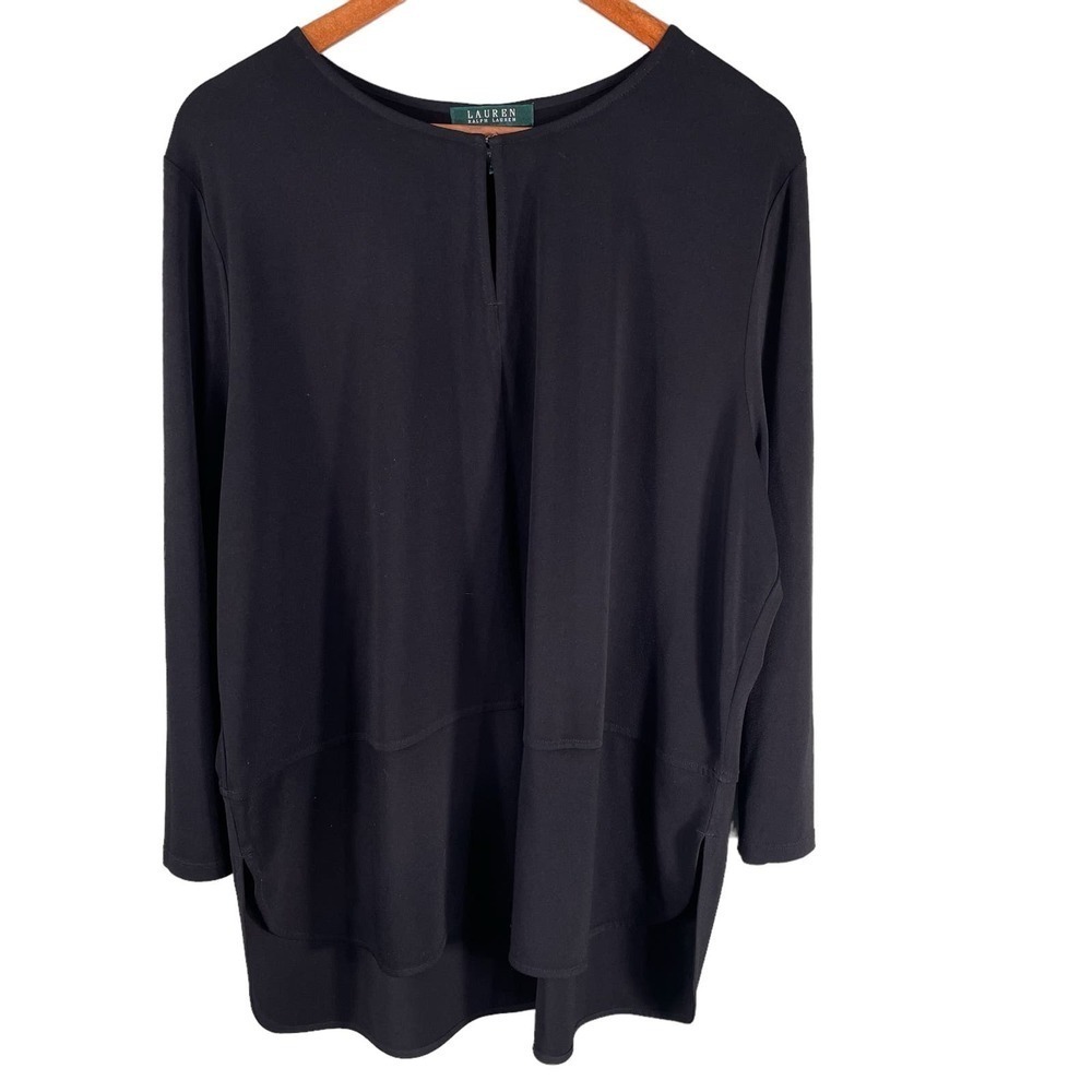 Lauren Ralph Lauren Blck Hook&Eye Slit Neck Closure 3 Quarter Sleeve Tunic Sz 2X